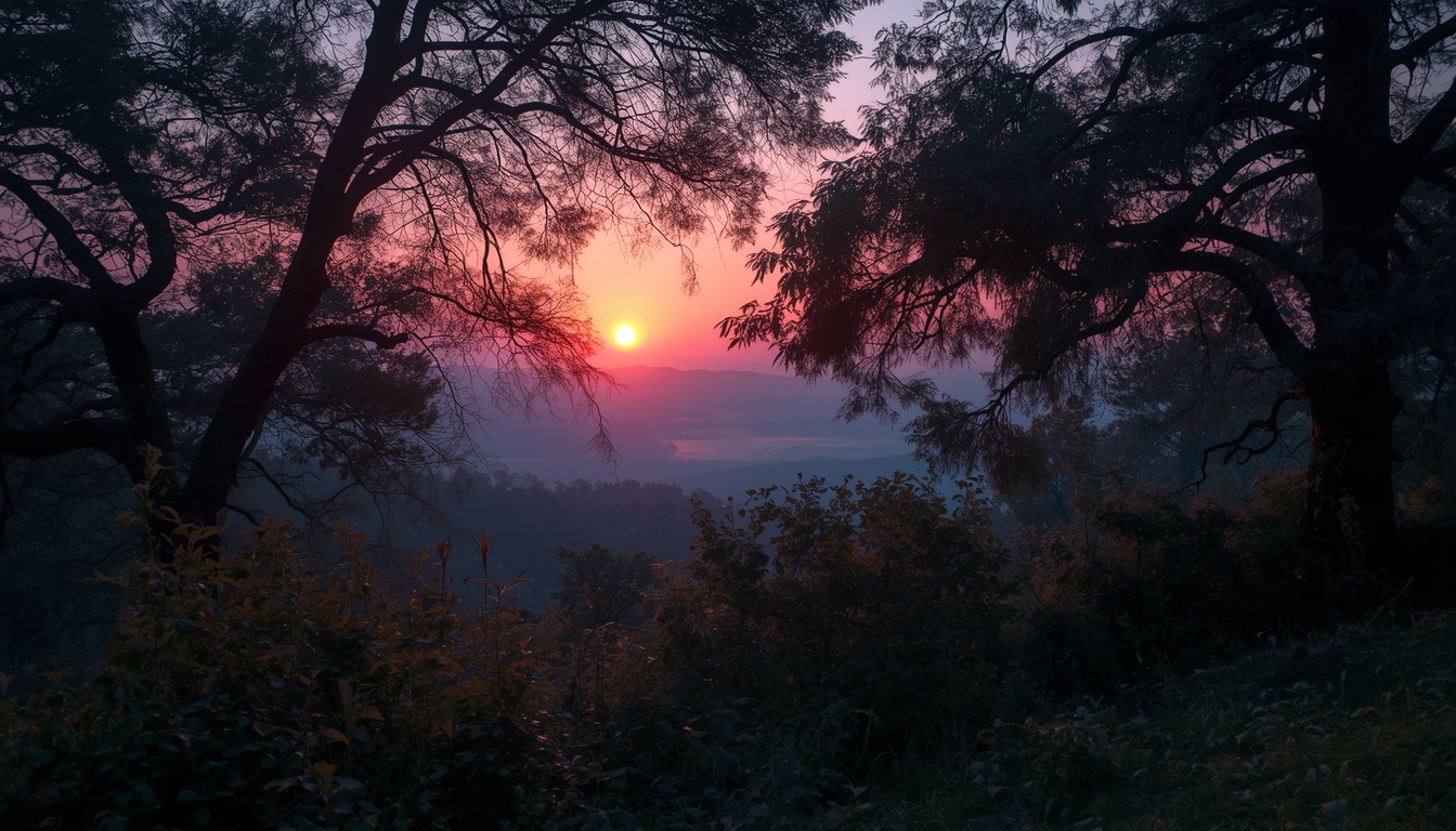 Peaceful evening setting with soft lighting